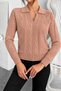 Women's Polo V-Neck Long Sleeve Hair Braided Cable Knit Powder Sweater - 3