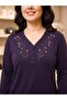 Nergiz Combed Cotton Women's Large Size Long Sleeve Comfortable Fit Blouse - 3