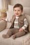 Smiling Face Embroidered Striped Vest Baby Boy 3-Piece Set