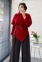 Premium Turtleneck Asymmetrical Cut Knitwear Blouse - Red - 8