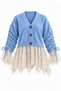 Premium Lace Detailed Sleeve Gathered Knitwear Cardigan - Blue - 3