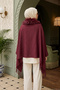 Women's Fur Detailed Poncho 18 Claret Red - 4