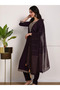 Wine Embroidered Rayon Suit Set - FFT7092 | Wine-Size:S-36-Inches