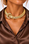 Gold Color Stone Moon and Star Detailed Wide Chain Design Necklace (40cm) - 2