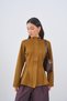 Women's Tunic with Handles on the Front, Grass Detail, High Collar, Zipper, Olive Green - 2