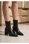 Women's Black Pointed Toe Thick Heeled Zippered Ankle Boots Stylish Daily Classic Shoes - 4