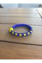 Handmade Crochet Beaded Bracelet - Blue and Yellow Patterned Authentic Women's Bracelet Inner Diameter: 5.5 cm - 6