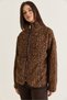 Women's Brown Patterned Stand Collar Pocket Detailed Ribbed Zippered Teddy Jacket 880 60286659 - 3