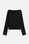 Women's Black Fitted Boat Neck Long Sleeve Blouse