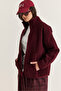 Women's Cherry Color Stand Collar Pocket Detailed Ribbed Zippered Teddy Jacket 868 60286657 - 2