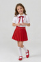 Girl's Short-Sleeved Red Piping Red Ribbon Shirt Yellow Chain Red Pleated Skirt October 29 April 23 Show Outfit