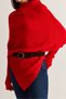 Women's Red Belted Asymmetrical Collar Bat Sleeve Knitwear Sweater Cln20 60286631 - 5
