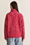Women's Pink Patterned Stand Collar Pocket Detailed Ribbed Zippered Teddy Jacket 880 60286659 - 7
