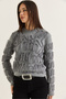 Women's Gray Lace Stripe Detailed Crew Neck Knitwear Sweater Tk261105 60286627 - 3