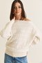 Women's Ecru Hair Braid Patterned Boat Neck Oversize Knitwear Sweater Tk261016 60286625