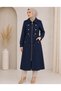 Gold Button Detailed Waist Gathered Trench Coat - 6