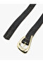 Crocodile Textured Faux Leather Belt with Metal Buckle Detail - 3