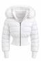 Hooded Fur Detailed Waist-Fitted Crop Puffer Coat - 3