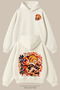 Unisex Demon Slayer Rengoku Printed Front and Back Design Oversize 3 Threaded Inner Ribbed Hooded Sweatshirt