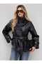Women's Jacket with Stand Collar and Faux Leather Lining - Trench Coat