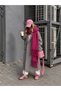 Soft Textured Dark Pink Tassel Scarf Shawl Shoulder Wrap - 5