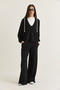 Women's Black V-Neck Hooded Oversize Sweatshirt Athlete Wide Leg Pants 3-Piece Set 4229 60286661 - 2