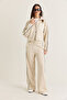 Women's Beige Pocket Detailed Stand Collar Zippered Ribbed Jacket Wide Leg Pants Tracksuit Set 4221 60286662 - 3