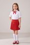 Girl's Red Ribbon Short Sleeve Pearl Detailed Ruffle Sleeve Pocketed Shirt Yellow Chain Red Pleated Skirt April 23 October 29 Show Outfit - 3