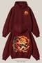 Unisex Demon Slayer Rengoku Printed Front and Back Design Oversize 3 Threaded Inner Ribbed Hooded Sweatshirt