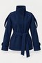 Zr Women's Stand Collar Belted Short Lined Comfortable Fit Navy Blue Cashmere Coat - 5