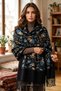 Women's Motif Embroidered Shawl with Tassels, Cashmere Luxe Ethnic Patterned - 3
