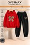 Leopard Patterned Ribbon Printed Children's Hooded Sweatshirt Tracksuit Set - Ages 3-12