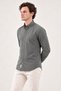 Gray Slimfit Cotton Oxford Lycra Collar Buttoned Long Sleeve Men's Shirt G490 - 3