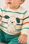 Baby Set Dog Patterned Striped 2-Piece Set Long Sleeve Top and Bottom Seasonal Set - 3