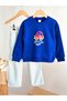 Boy's Front and Back Car and Letter Printed Sweatshirt Striped Gabardine Denim Jeans Top and Bottom Set - 2