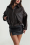 485074 Buckle Bomber Women's Leather Coat - 3