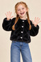 Girl's Plush Jacket with Long Sleeves and Heart Button Detail
