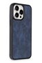Apple iPhone 15 Pro Compatible Case Aras Leather Cover - Navy Blue - 8