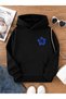 Adult Women's Black Hooded Printed 3 Thread Ribbed Winter Sweatshirt
