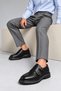 Fv011 Black Men's Classic Shoes Thick Soled Buckled Casual and Stylish Leather Shoes - 4