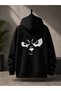 Adult Unisex Black Hooded Printed 3 Thread Ribbed Winter Sweatshirt