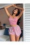 Women's Pink Striped Pattern Pajama Suit with Strap Shorts 5002