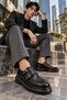 Fv011 Black Men's Classic Shoes Thick Soled Buckled Casual and Stylish Leather Shoes - 7