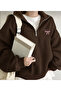 Coffee Color Stand Collar Bow Print Top and Wide Leg Bottom Tracksuit Set - 4