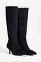 Women's Suede Boots Pointed Toe Short Heeled Zippered Clea Black - 2