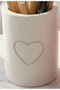 3D Printed Motif Cylinder Pen Holder Makeup Brush Organizer with Embossed Heart Design - White B - 3