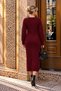 Women's Burgundy Burgundy Knitted Patterned Crew Neck Slit Long Knitwear Dress - 2