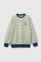 Boy's green mix embroidered oversize striped crew neck sweatshirt