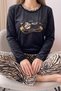 Black Cozy Patterned Exclusive Velvet Women's Pajama Set - 4