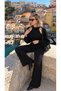 Velora Women's Black 3-Piece Bolero High Neck Off Shoulder Blouse Elastic Waist Knitwear Trousers Set - 3